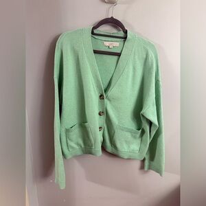 LOFT Mint Green Button Front Cardigan Sweater Size L